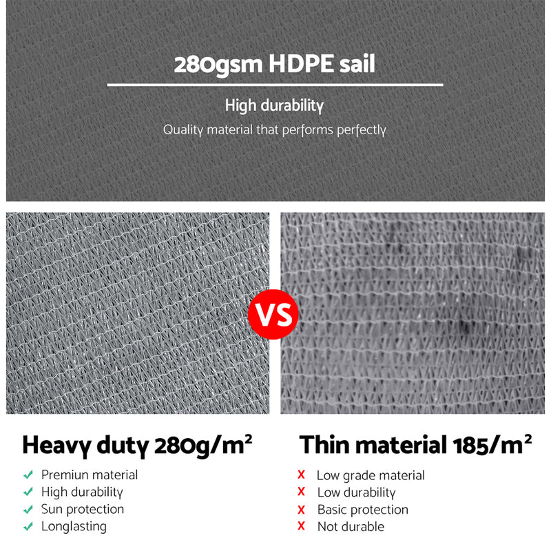 Dealsmate Instahut Shade Sail 4x5m Rectangle 280GSM 98% Grey Shade Cloth