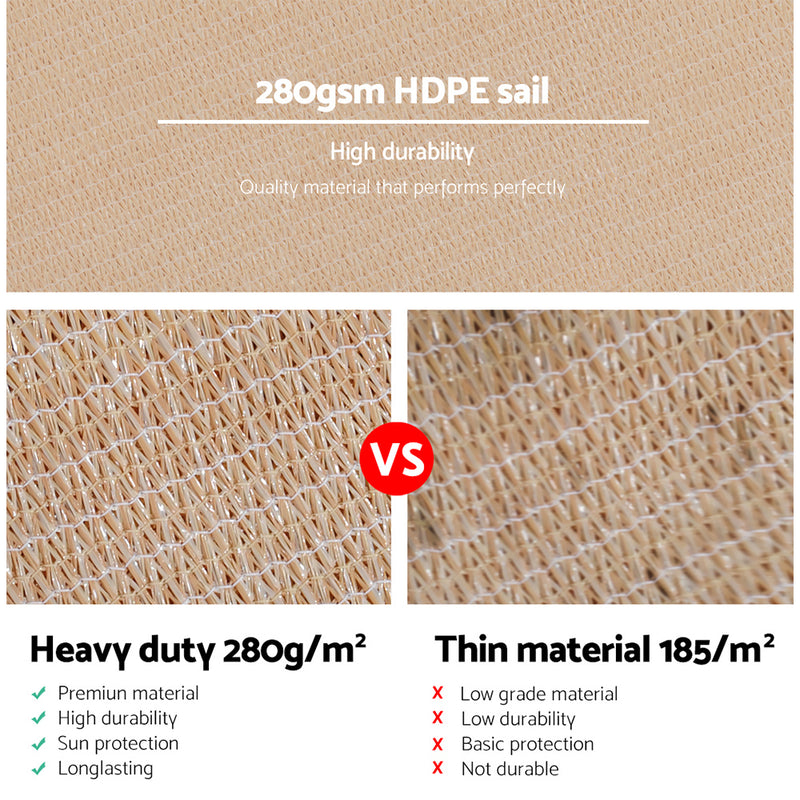 Dealsmate Instahut Shade Sail 4x5m Rectangle 280GSM 98% Sand Shade Cloth