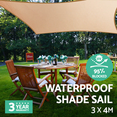 Dealsmate Instahut Waterproof Shade Sail 3x4m Rectangle Sand 95% Shade Cloth