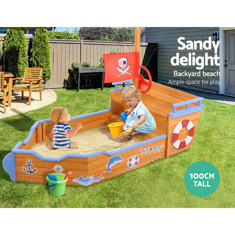 Dealsmate Keezi Kids Sandpit Wooden Boat Sand Pit Bench Seat Outdoor Beach Toys 165cm