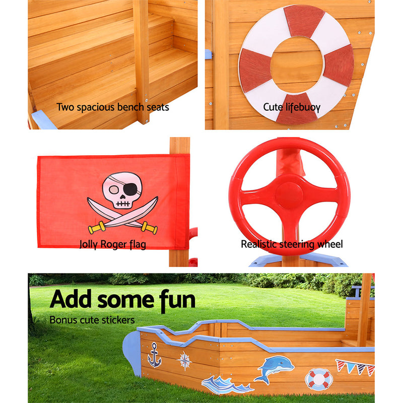 Dealsmate Keezi Kids Sandpit Wooden Boat Sand Pit Bench Seat Outdoor Beach Toys 165cm