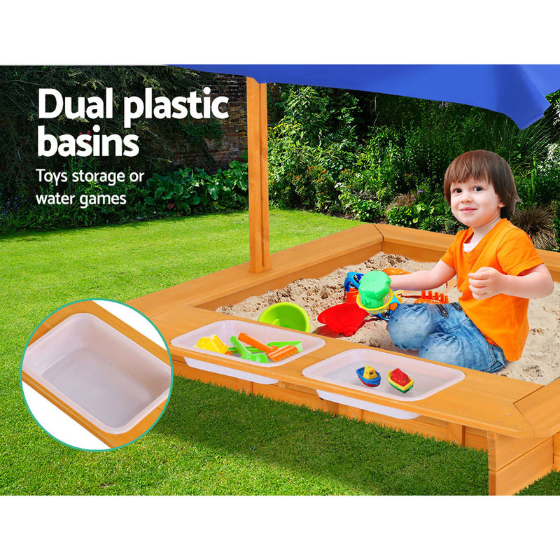 Dealsmate Keezi Kids Sandpit Wooden Sandbox Sand Pit with Canopy Water Basin Toys 103cm