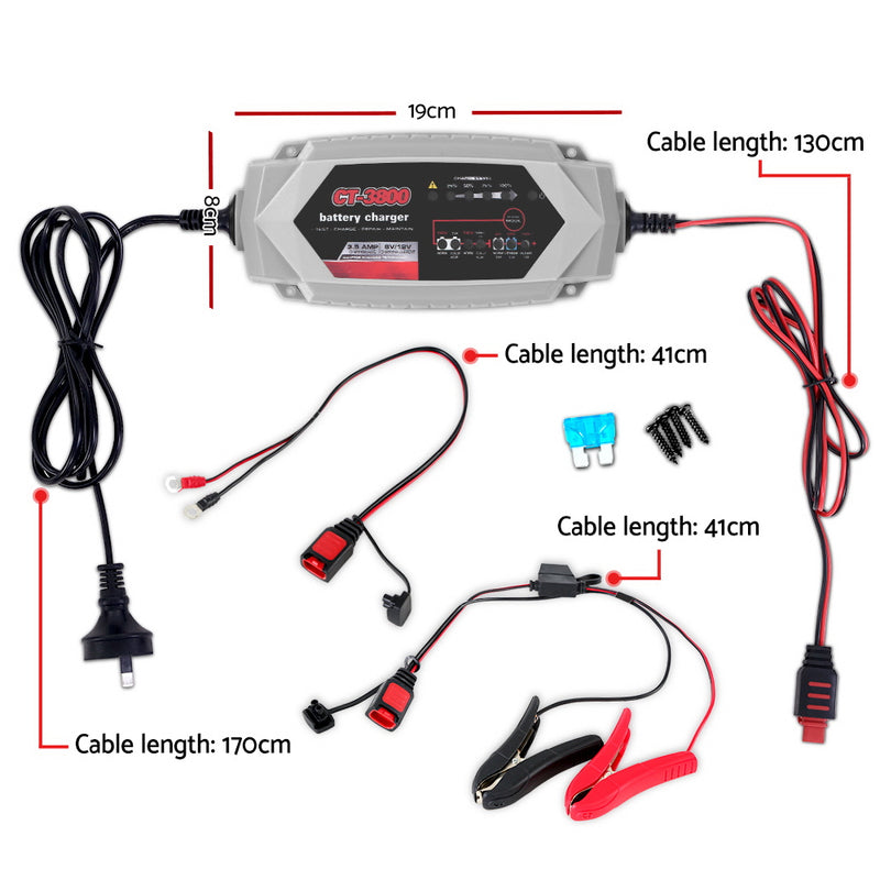 Dealsmate 12V Automatic Car Battery Charger 6V 3.5Amp Vehicle Truck Chargers AGM