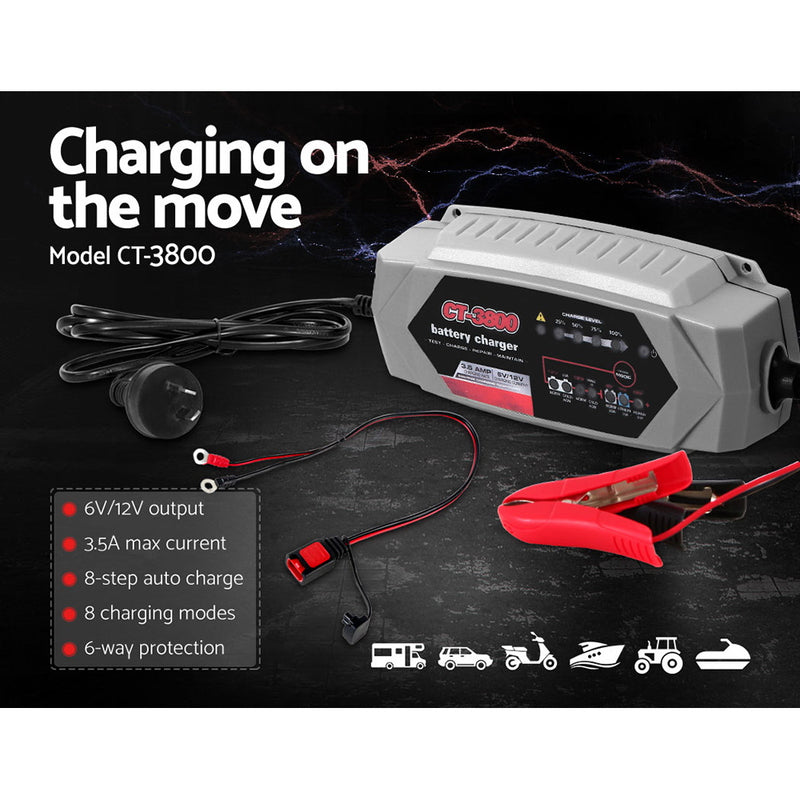 Dealsmate 12V Automatic Car Battery Charger 6V 3.5Amp Vehicle Truck Chargers AGM