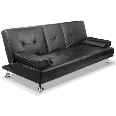 Dealsmate  Sofa Bed 188CM Black PU Leather