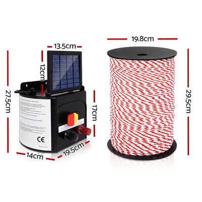 Dealsmate  Fence Energiser 3KM Solar Powered Electric 500M Poly Rope