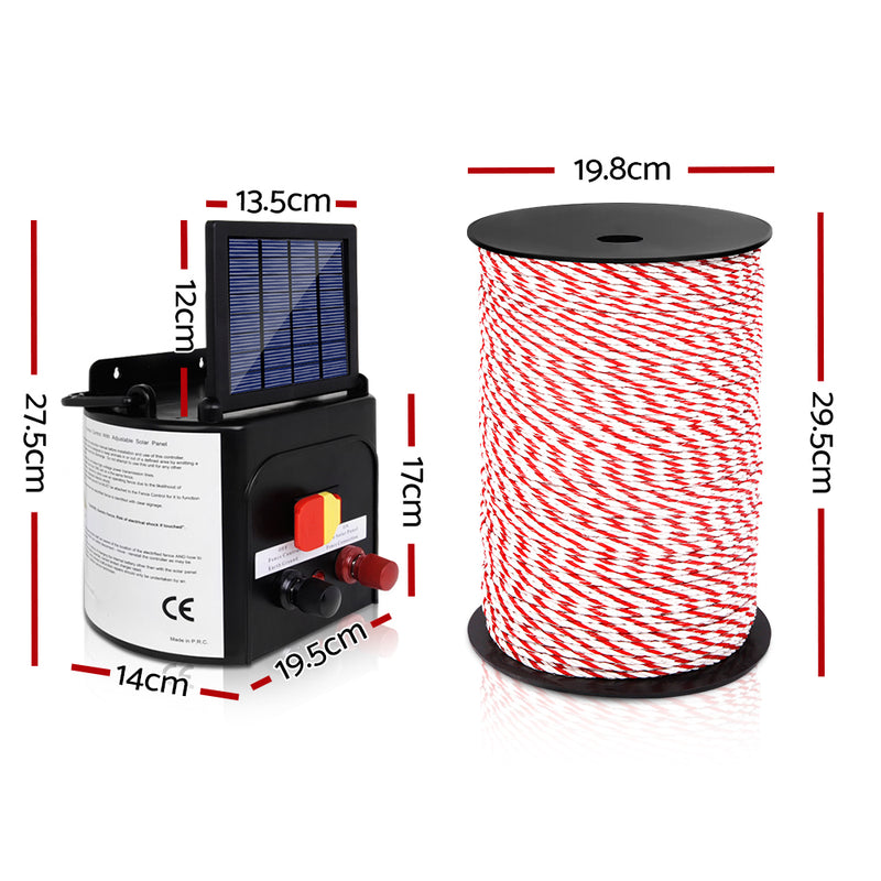 Dealsmate  Fence Energiser 3KM Solar Powered Electric 500M Poly Rope