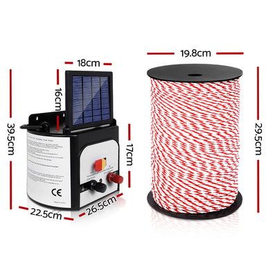Dealsmate  Fence Energiser 8KM Solar Powered Electric 500M Poly Rope