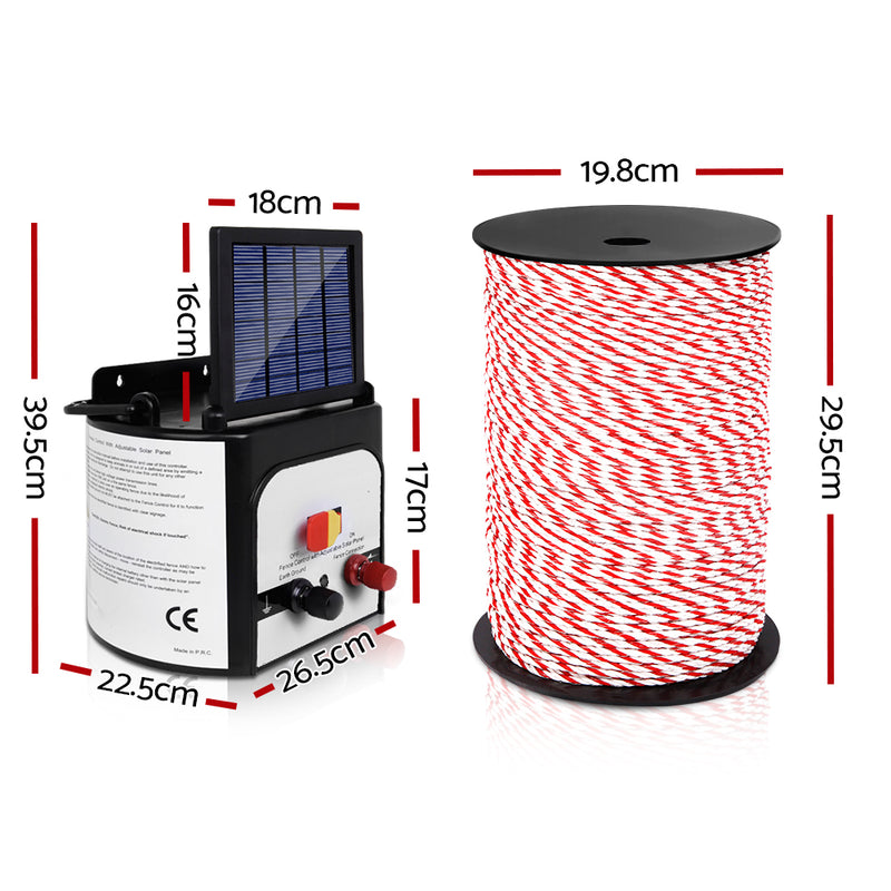 Dealsmate  Fence Energiser 8KM Solar Powered Electric 500M Poly Rope