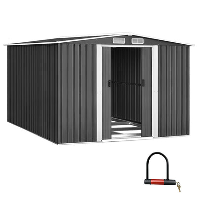 Dealsmate  Garden Shed 2.58x3.14M w/Metal Base Sheds Outdoor Storage Workshop Shelter Sliding Door