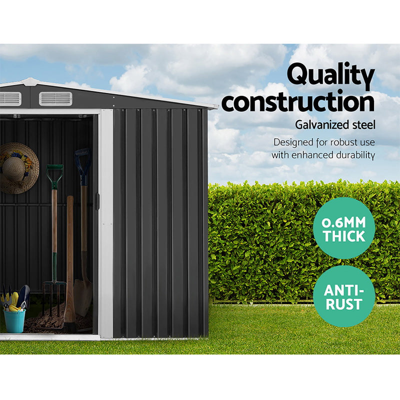 Dealsmate  Garden Shed 2.58x3.14M w/Metal Base Sheds Outdoor Storage Workshop Shelter Sliding Door