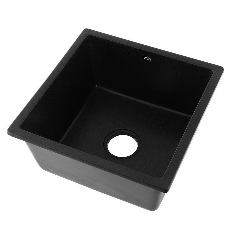 Dealsmate Cefito Stone Kitchen Sink 450X450MM Granite Under/Topmount Basin Bowl Laundry Black