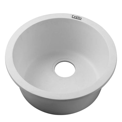 Dealsmate Cefito Stone Kitchen Sink Round 430MM Granite Under/Topmount Basin Bowl Laundry White