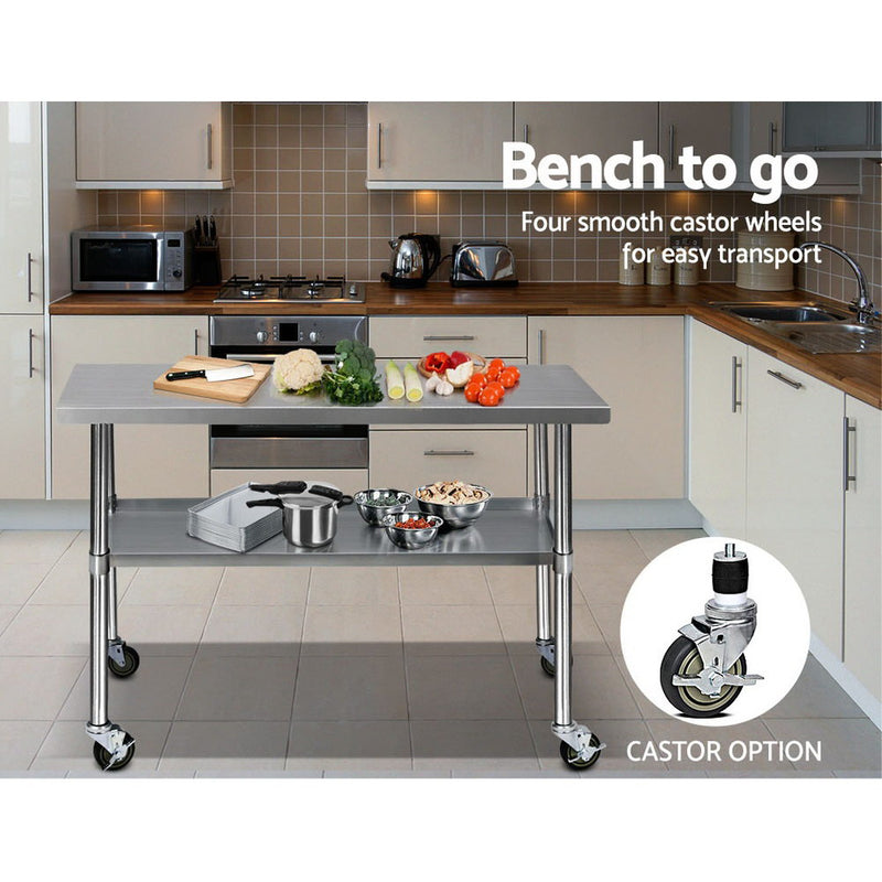 Dealsmate Cefito 1219x610mm Stainless Steel Kitchen Bench with Wheels 304