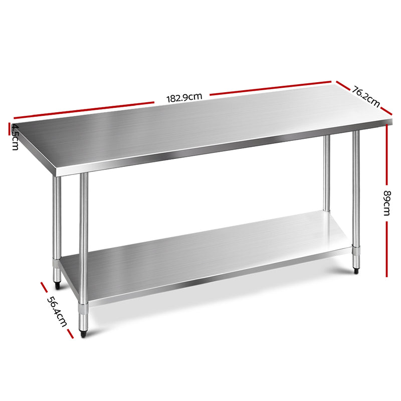 Dealsmate Cefito 1829x760mm Stainless Steel Kitchen Bench 430
