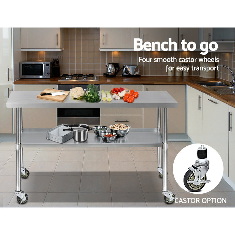 Dealsmate Cefito 1524x610mm Stainless Steel Kitchen Bench with Wheels 430