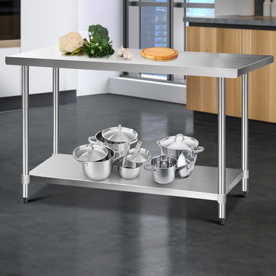 Dealsmate Cefito 1524x610mm Stainless Steel Kitchen Bench with Wheels 430