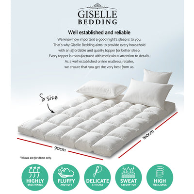 Dealsmate Giselle Bedding Mattress Topper Pillowtop Protector Pad Single