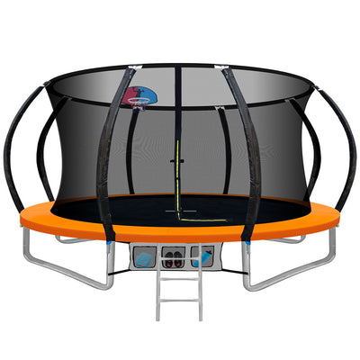 Dealsmate  12FT Trampoline for Kids w/ Ladder Enclosure Safety Net Rebounder Orange