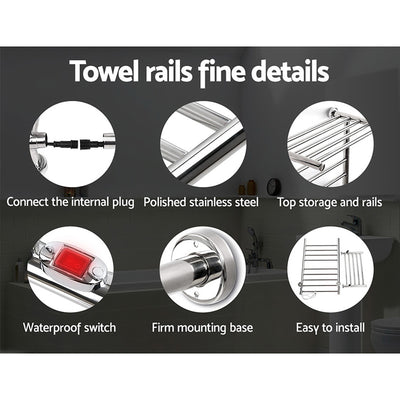 Dealsmate Devanti Electric Heated Towel Rail Rack 14 Bars Wall Mounted Clothes Dry Warmer