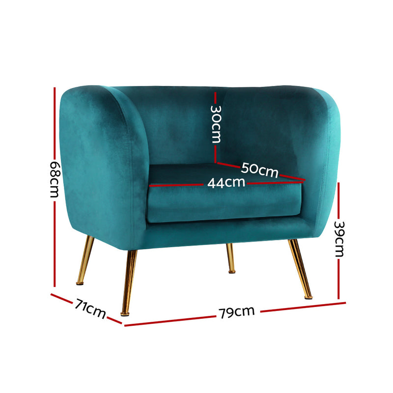 Dealsmate  Armchair Lounge Sofa Arm Chair Accent Chairs Armchairs Couch Velvet Green