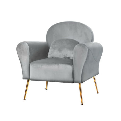 Dealsmate  Armchair Lounge Chair Accent Armchairs Chairs Sofa Grey Velvet Cushion