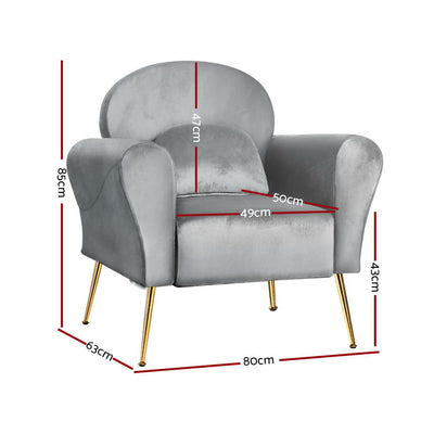 Dealsmate  Armchair Lounge Chair Accent Armchairs Chairs Sofa Grey Velvet Cushion