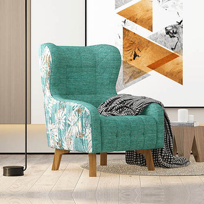 Dealsmate Armchair High back Lounge Accent Chair Designer Printed Fabric with Wooden Leg