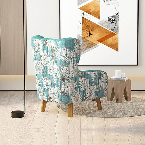 Dealsmate Armchair High back Lounge Accent Chair Designer Printed Fabric with Wooden Leg