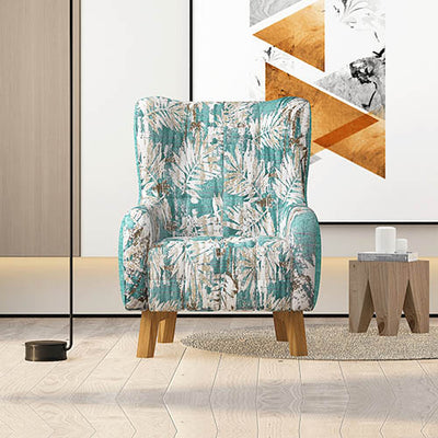 Dealsmate Armchair High back Lounge Accent Chair Designer Printed Fabric Upholstery with Wooden Leg