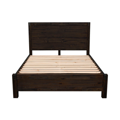 Dealsmate 4 Pieces Bedroom Suite in Solid Wood Veneered Acacia Construction Timber Slat Queen Size Chocolate Colour Bed, Bedside Table & Tallboy