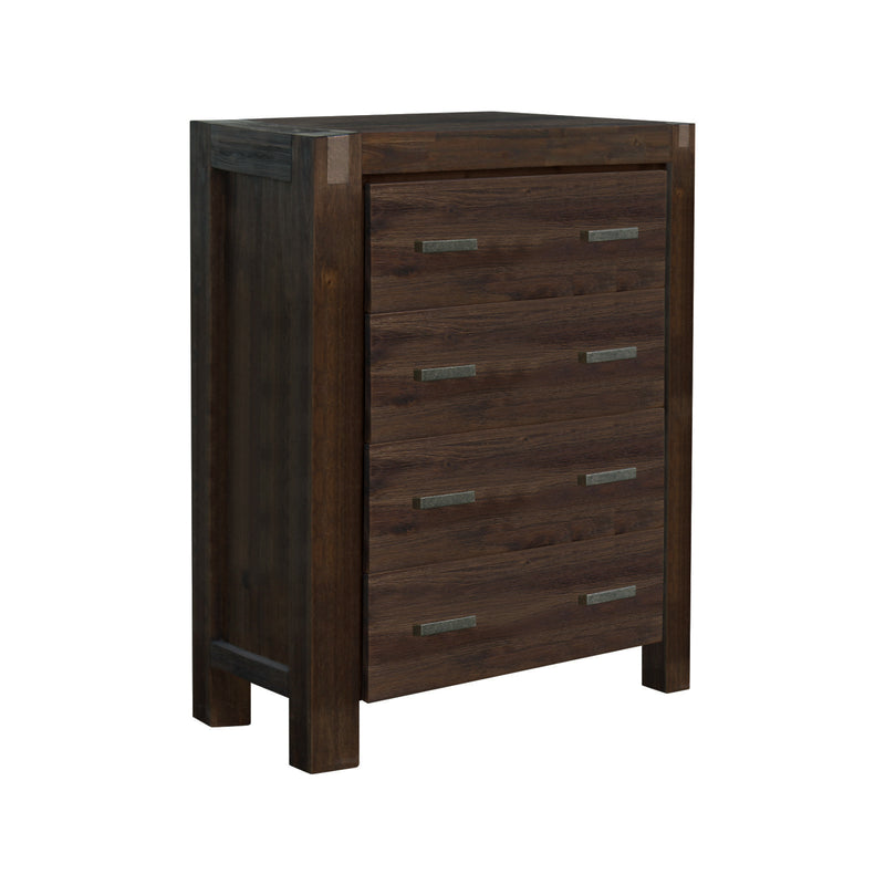 Dealsmate 4 Pieces Bedroom Suite in Solid Wood Veneered Acacia Construction Timber Slat Queen Size Chocolate Colour Bed, Bedside Table & Tallboy