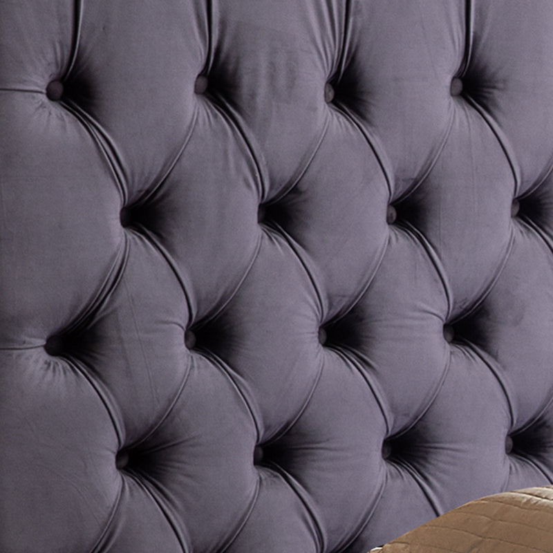 Dealsmate Queen Size Bedframe Velvet Upholstery Deep Grey Colour Tufted Headboard Deep Quilting