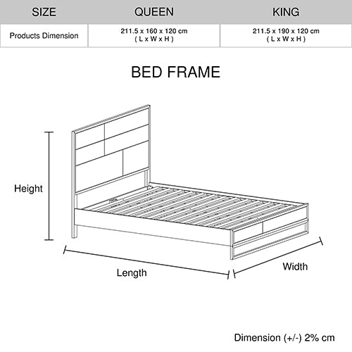 Dealsmate Queen size Bed Frame Solid Wood Acacia Veneered Bedroom Furniture Steel Legs