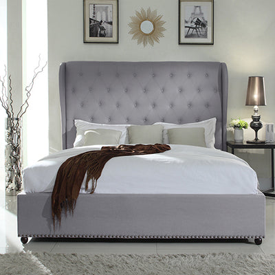 Dealsmate Bed Frame Queen Size in Grey Fabric Upholstered French Provincial High Bedhead