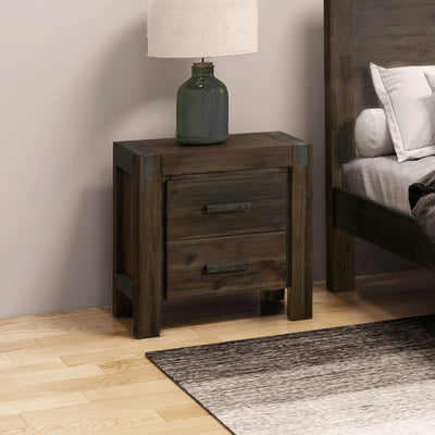 Dealsmate Bedside Table 2 drawers Night Stand Solid Wood Acacia Storage in Chocolate Colour
