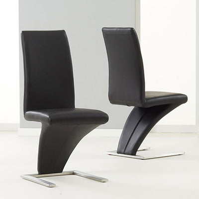 Dealsmate 2x Z Shape Black Leatherette Dining Chairs with Stainless Base