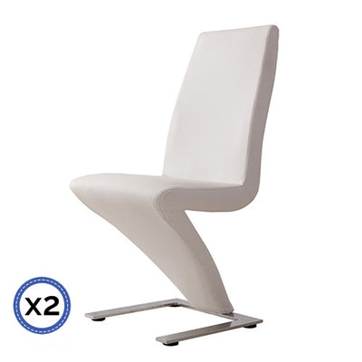 Dealsmate 2x Z Shape White Leatherette Dining Chairs with Stainless Base