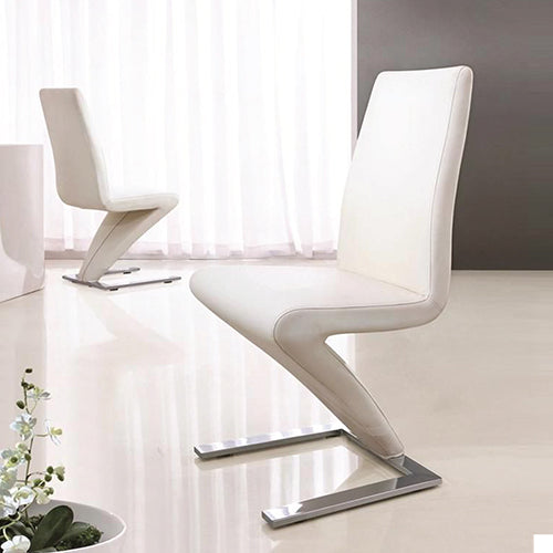 Dealsmate 2x Z Shape White Leatherette Dining Chairs with Stainless Base