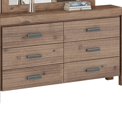 Dealsmate Dresser with 6 Storage Drawers in Solid Acacia & Veneer With Mirror in Oak Colour