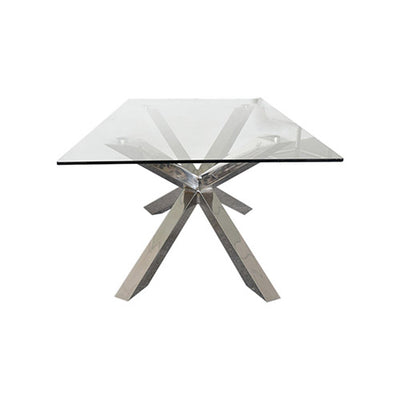 Dealsmate Dining Table in Crisscross Shaped High Glossy Stainless Steel Base with 12mm Tempered Glass Top