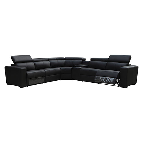 Dealsmate 6 Seater Real Leather sofa Black Color Lounge Set for Living Room Couch with Adjustable Headrest