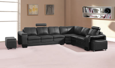 Dealsmate Lounge Set Luxurious 6 Seater Faux Leather Corner Sofa Living Room Couch in Black with 2x Ottomans