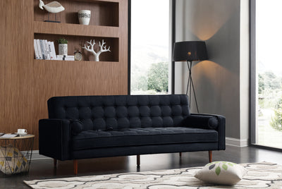 Dealsmate Sofa Bed 3 Seater Button Tufted Lounge Set for Living Room Couch in Velvet Black Colour