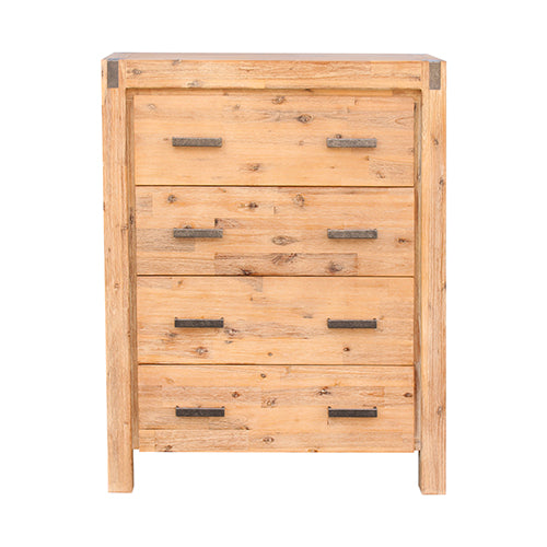 Dealsmate Tallboy with 4 Storage Drawers Solid Wooden Assembled in Oak Colour