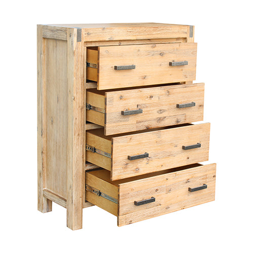 Dealsmate Tallboy with 4 Storage Drawers Solid Wooden Assembled in Oak Colour
