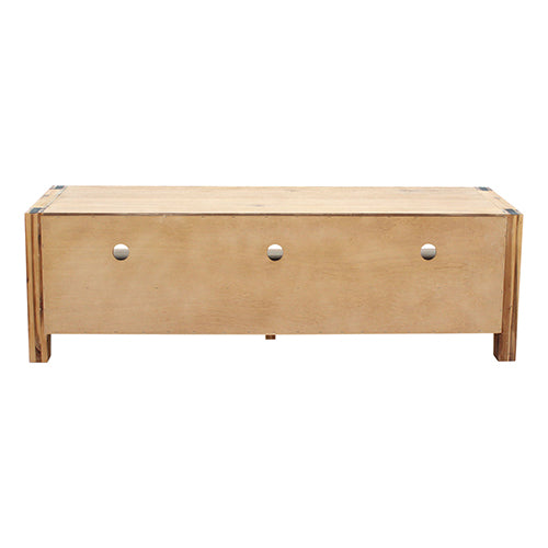 Dealsmate TV Cabinet with 3 Storage Drawers with Shelf Solid Acacia Wooden Frame Entertainment Unit in Oak Colour