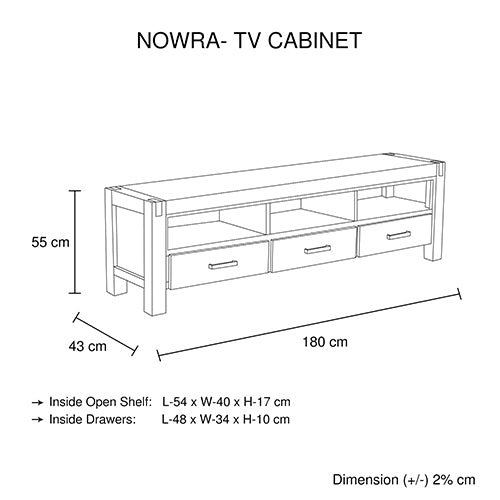 Dealsmate TV Cabinet with 3 Storage Drawers with Shelf Solid Acacia Wooden Frame Entertainment Unit in Oak Colour