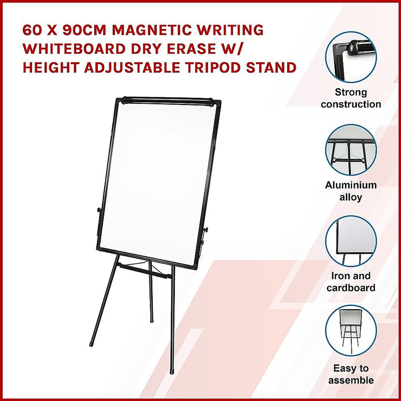 Dealsmate 60 x 90cm Magnetic Writing Whiteboard Dry Erase w/ Height Adjustable Tripod Stand