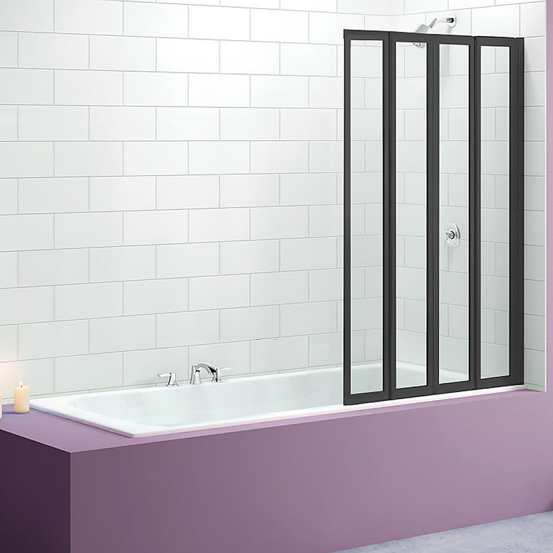 Dealsmate 4 Fold Black Folding Bath Shower Screen Door Panel 1000 x 1400mm